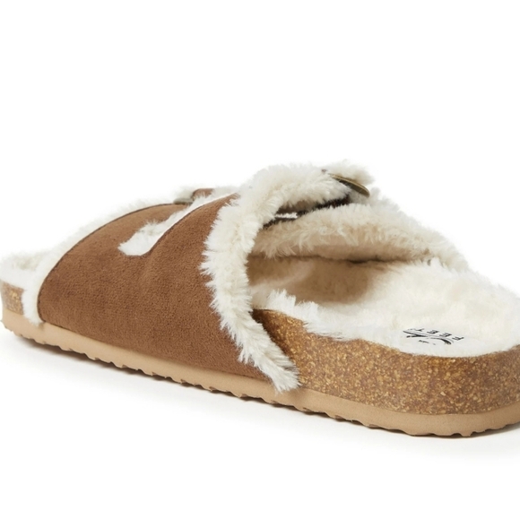 NWT EZ FEET CHESTNUT FUR LINED DOUBLE BUCKLE INDOOR/OUTDOOR SLIPPERS SZ 8 - Picture 4 of 7